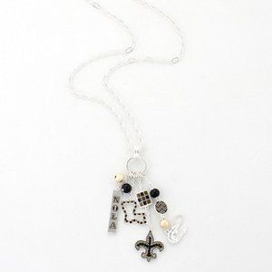 Officially Licensed New Orleans Saints Fleur De Lis Cluster Charm Long Necklace